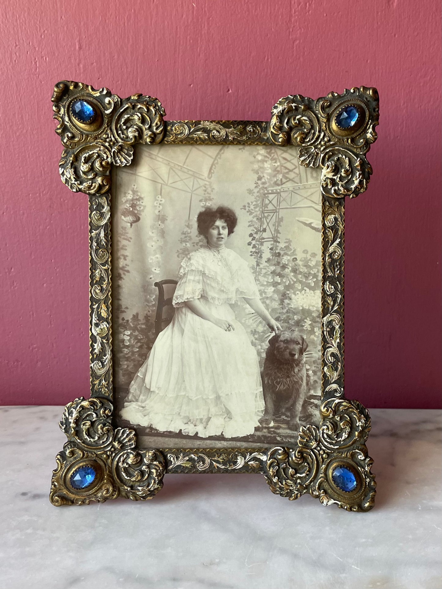 Antique Pet Portrait in Original Frame