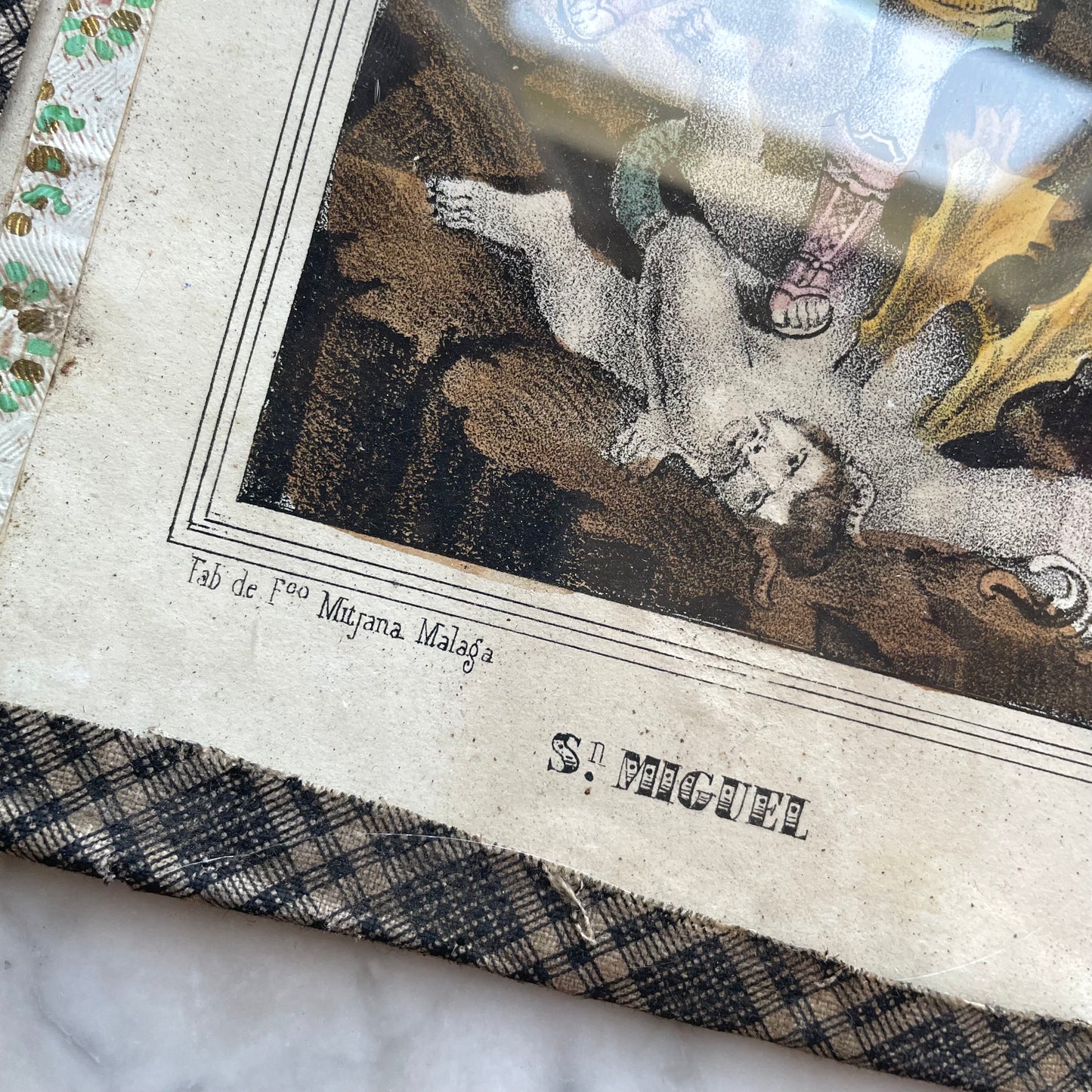 Antique Hand Colored St. Michael Print in Original Frame