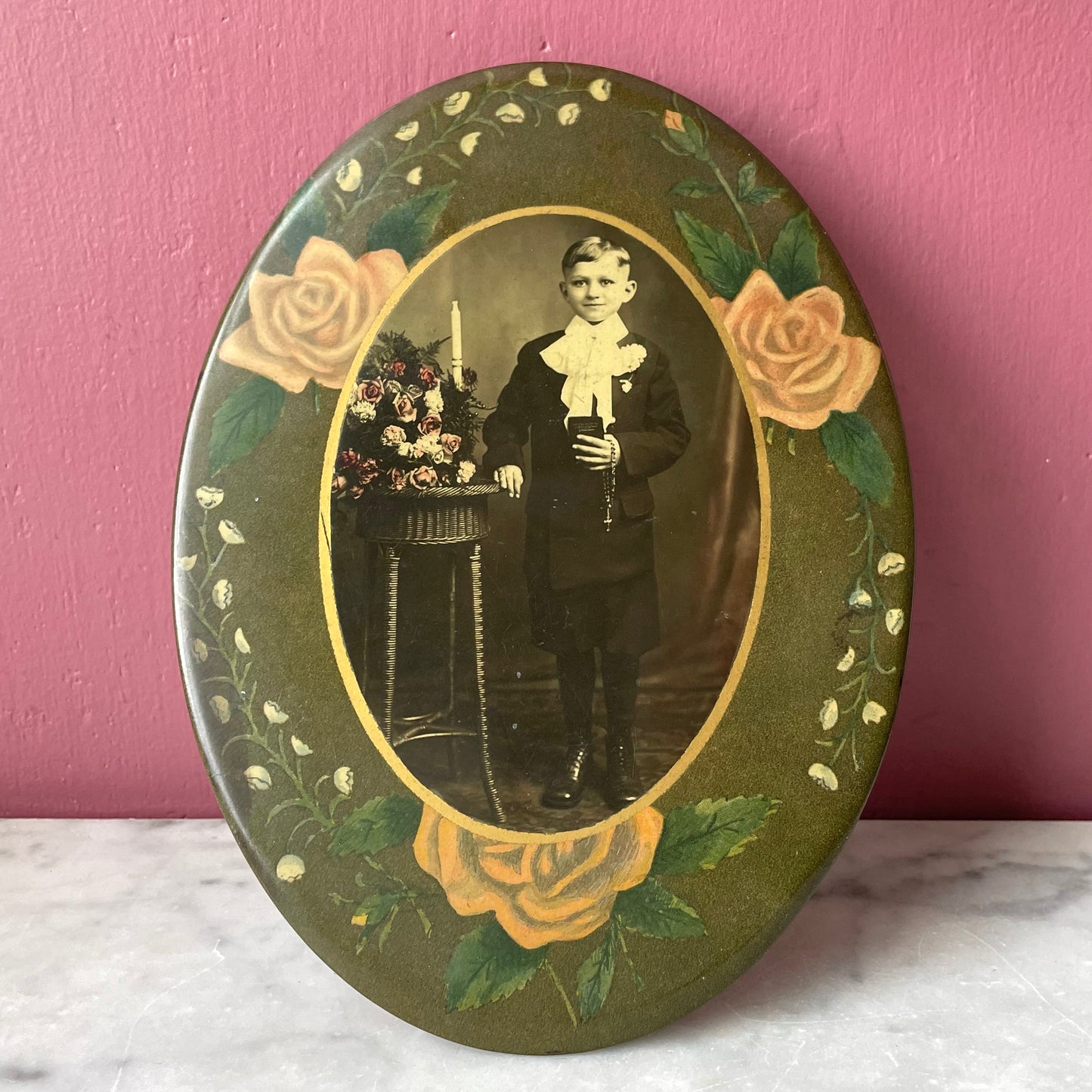 First Communion- Celluloid on Tin Photo