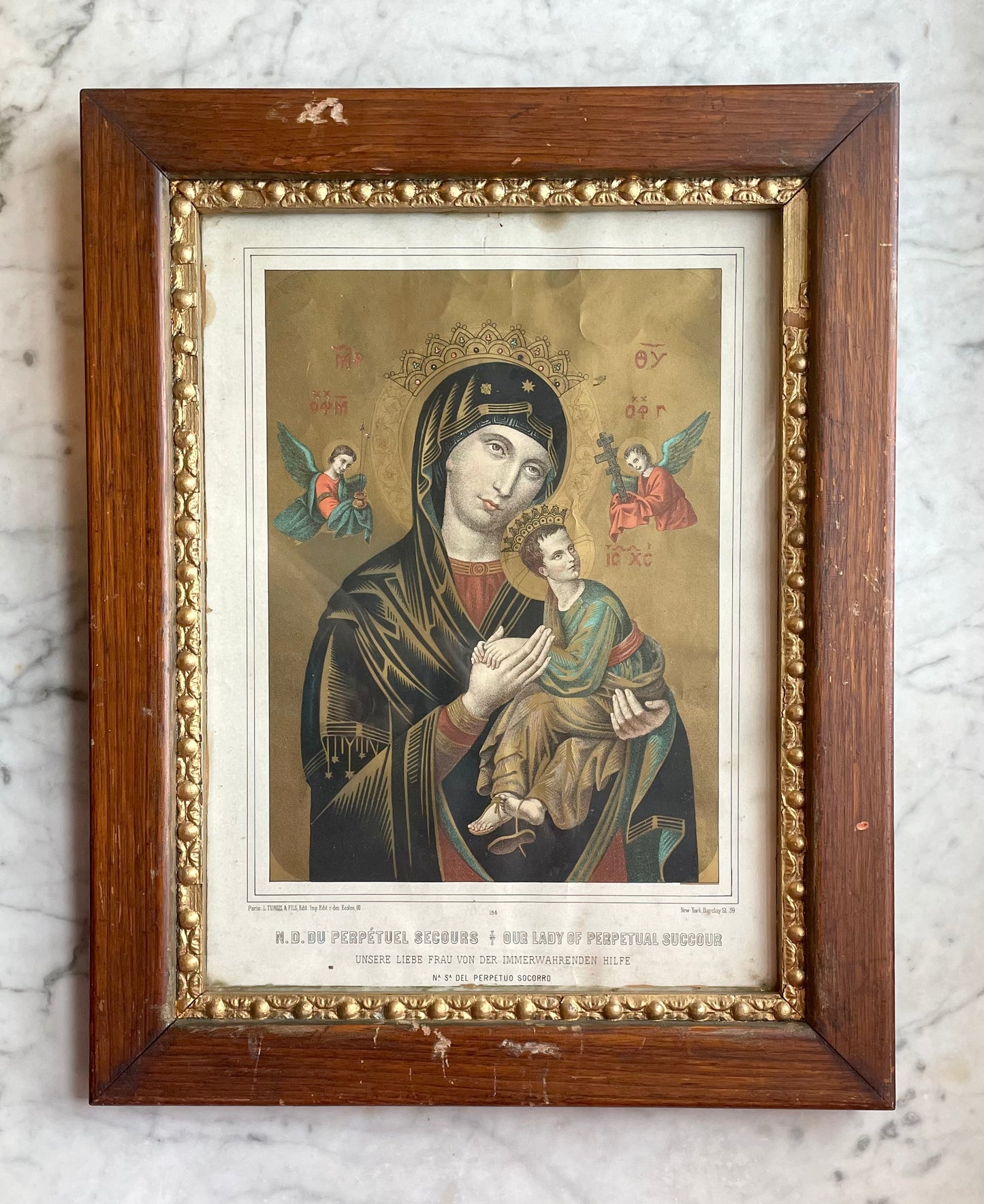 Antique Our Lady of Perpetual Help Lithograph Framed Print