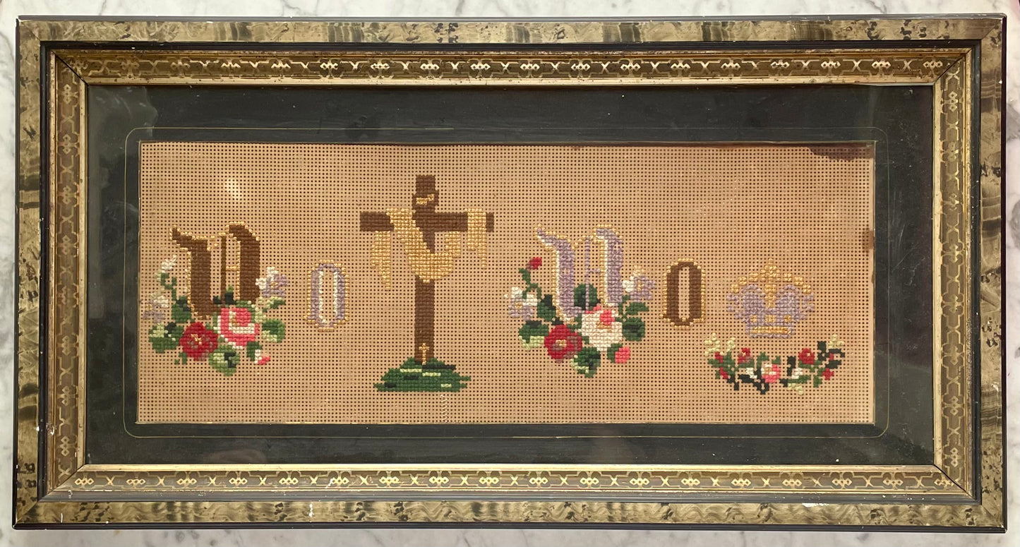 No Cross, No Crown Victorian Rebus Punch Paper Embroidery