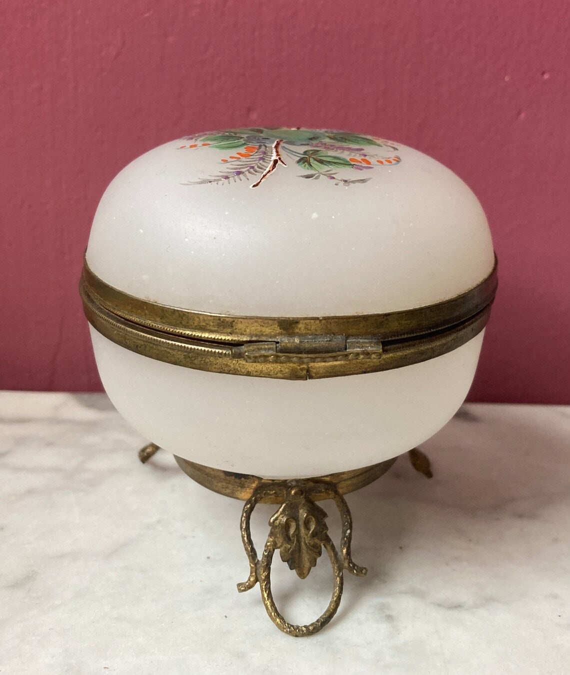 Victorian Hand Painted Opaline Glass Jewelry Box