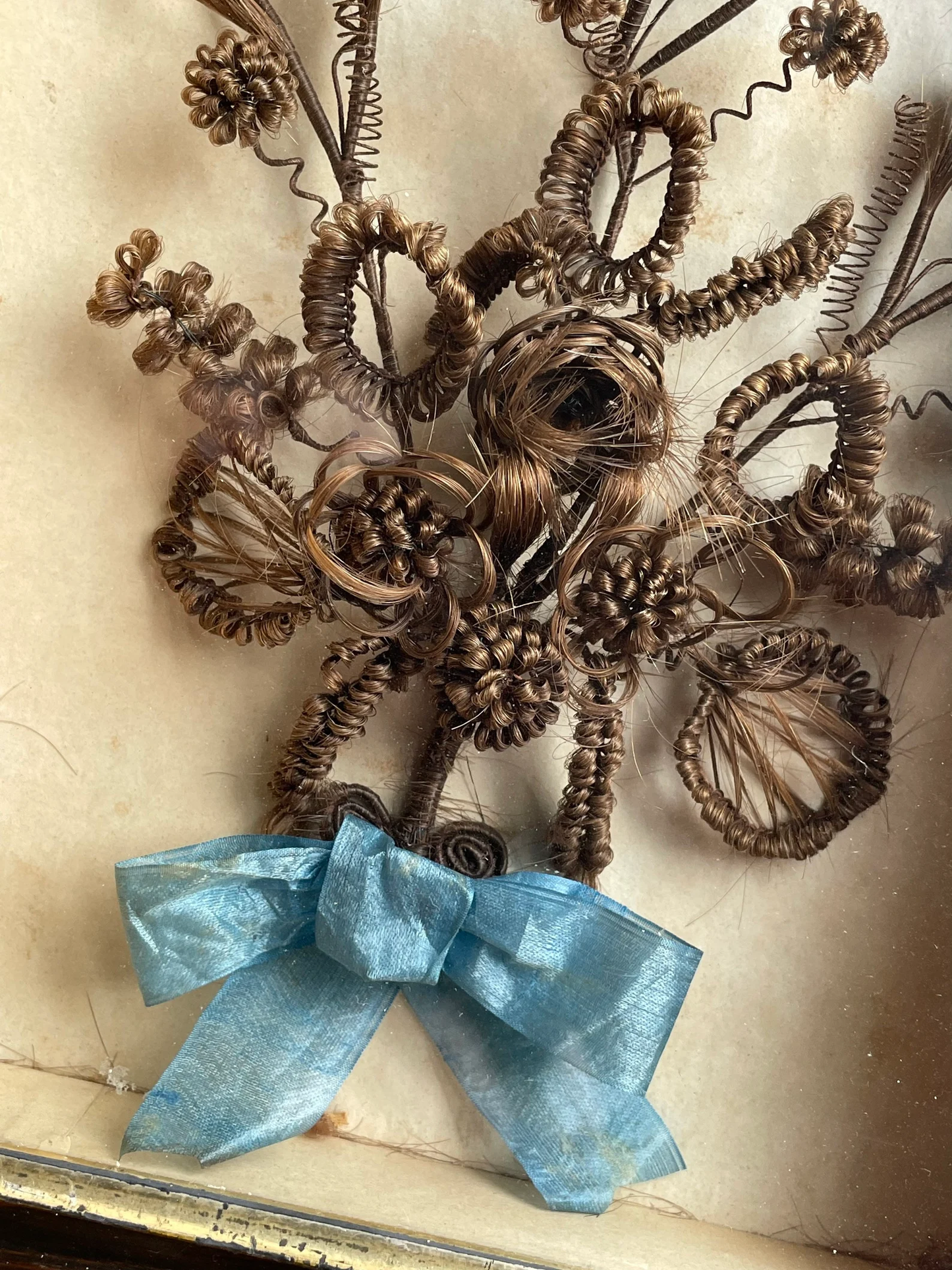 Victorian Hair Work Floral Bouquet in Original Shadow Box