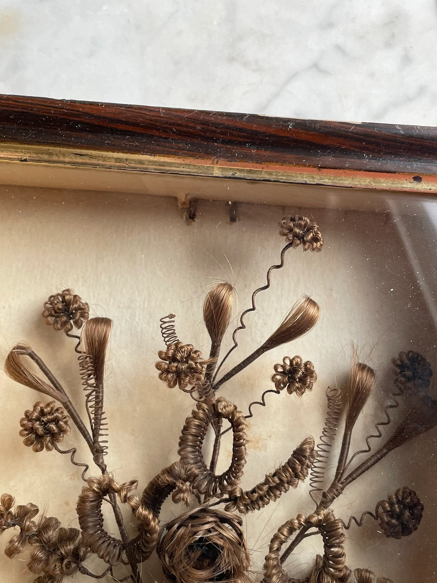 Victorian Hair Work Floral Bouquet in Original Shadow Box