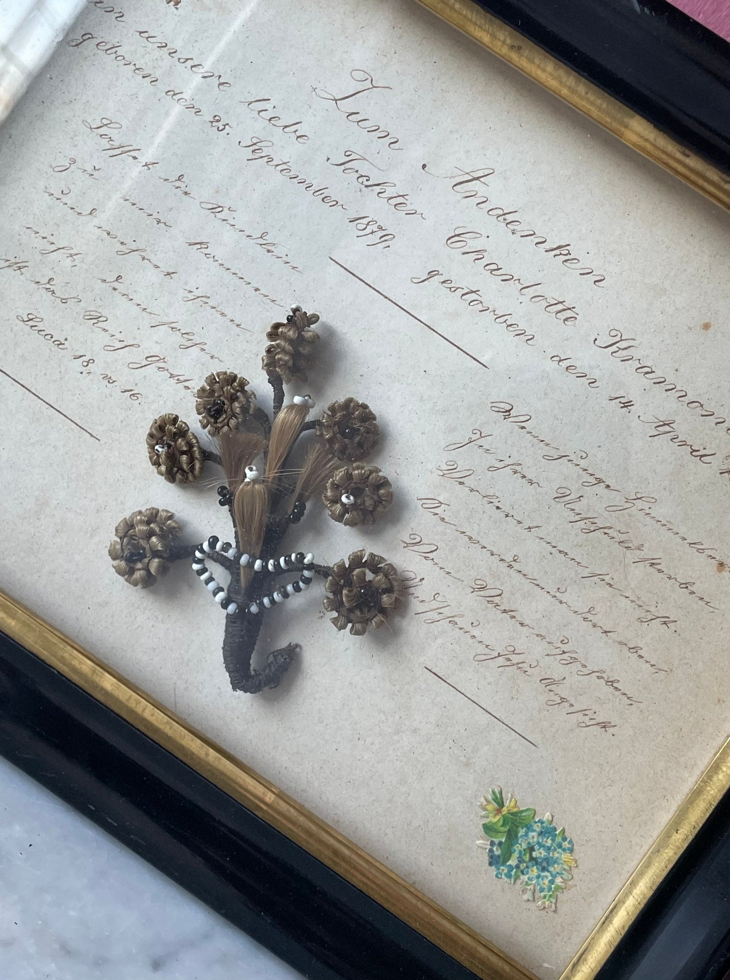 Victorian Mourning Shadow Box with Hair Keepsake