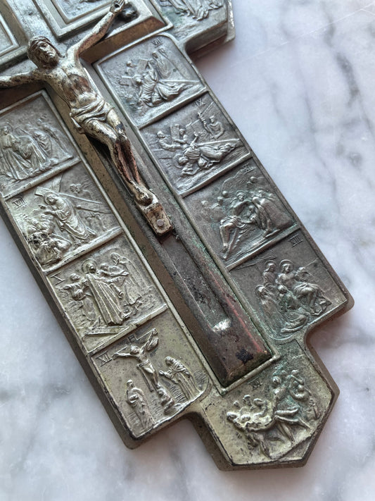 Vintage Stations of the Cross Metal Crucifix