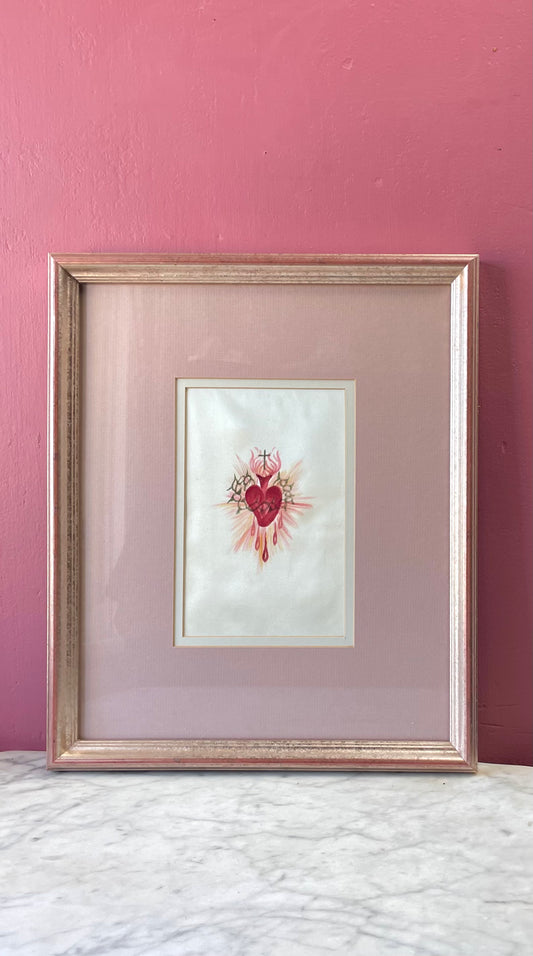 Vintage Sacred Heart Painting on Satin