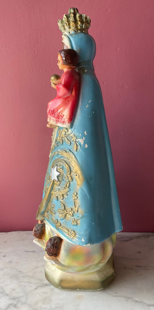 Vintage Black Madonna Chalkware Statue