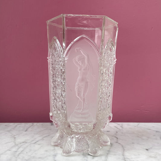 Victorian Pressed Glass Vase with Classical Figures | EAPG | Gillinder & Sons