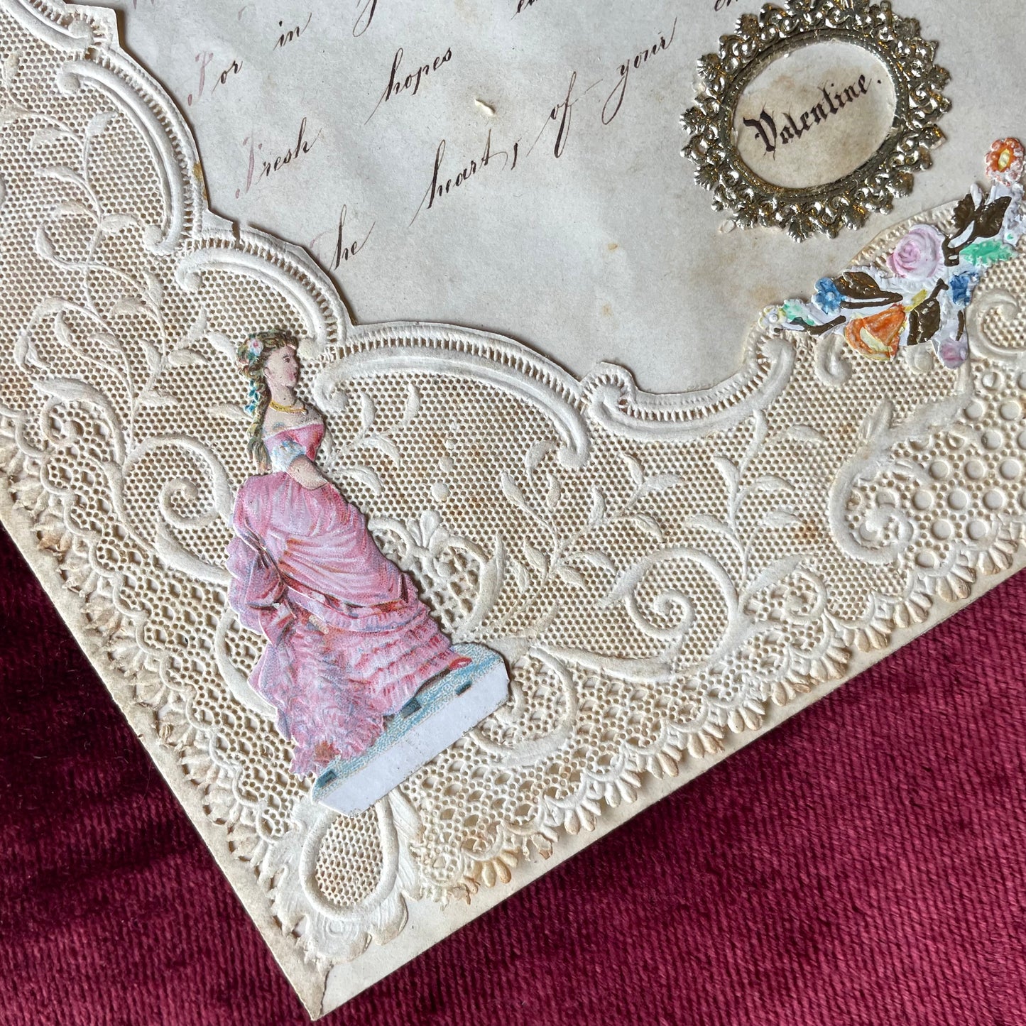 Victorian Quarto Valentine with Lace Paper and Hand Writing