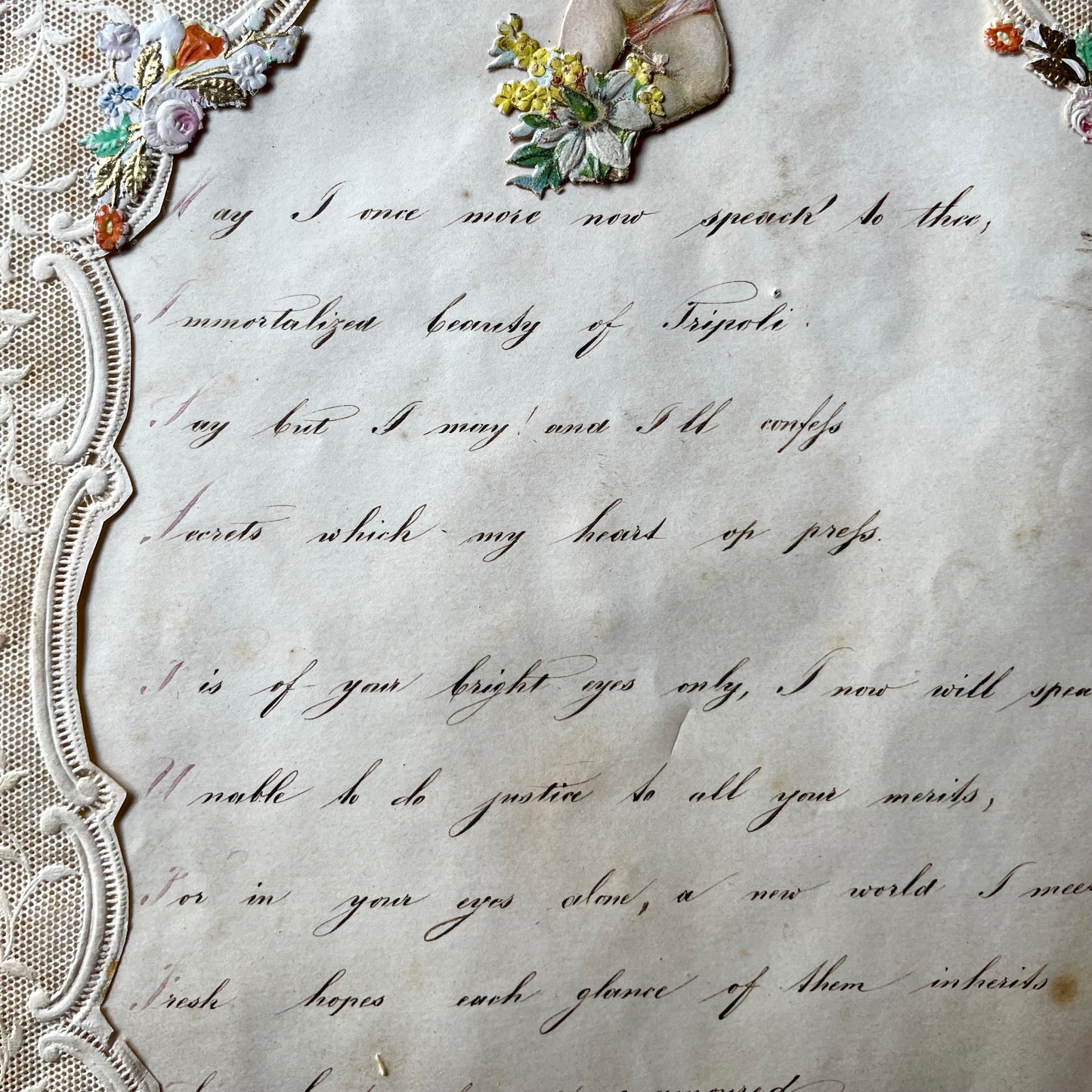 Victorian Quarto Valentine with Lace Paper and Hand Writing