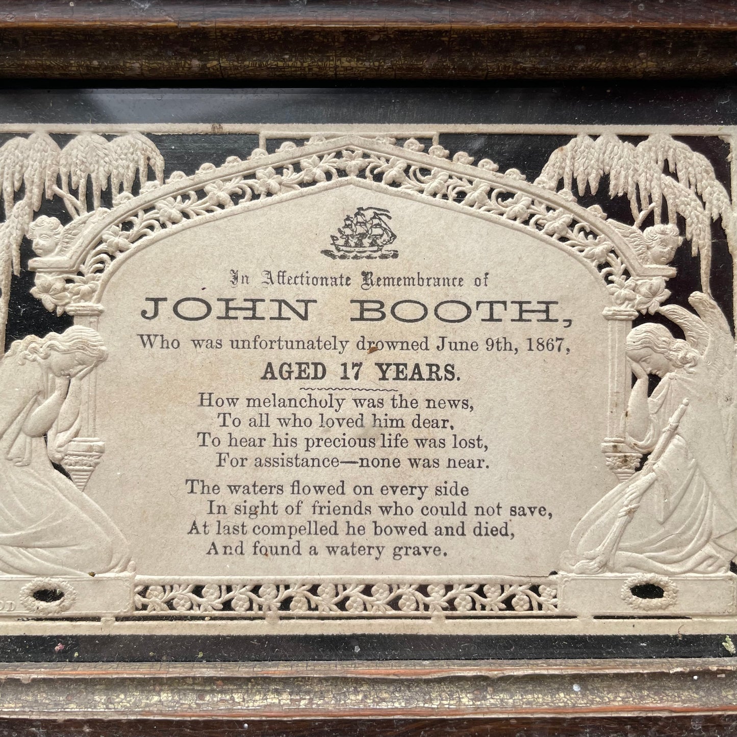 Victorian Mourning Die Cut in Original Frame