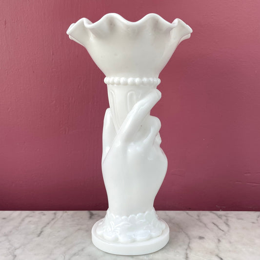 Victorian Milk Glass Hand Vase