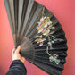 Victorian Hand Painted Black Silk Fan
