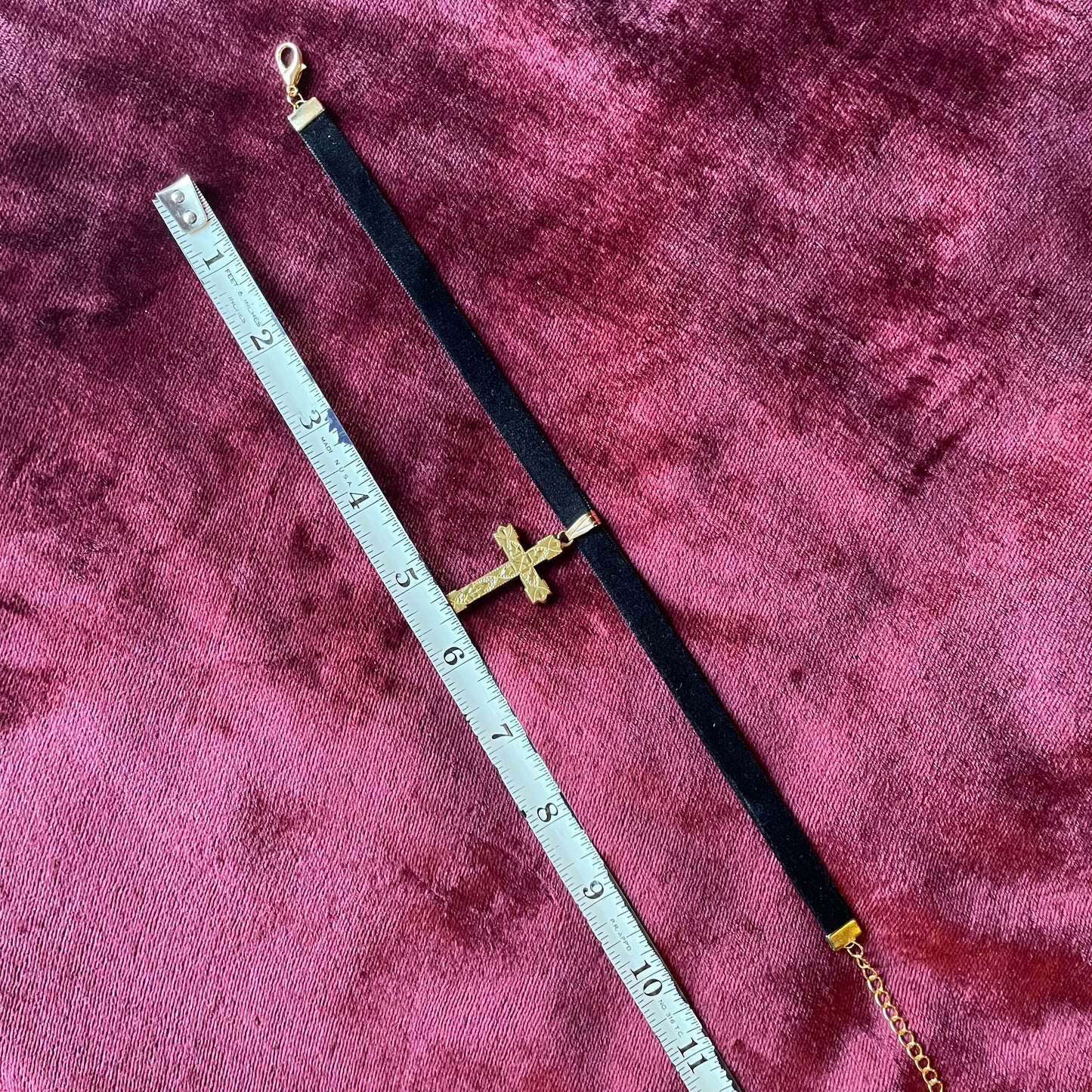 Gold Victorian Cross on Velvet Choker