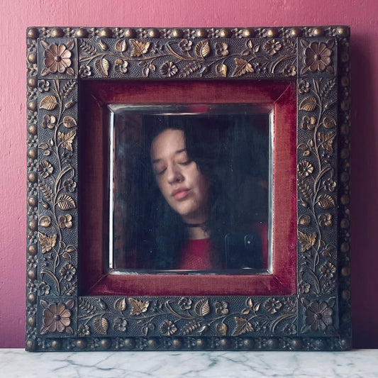 Victorian Floral Gesso & Red Velvet Mirror