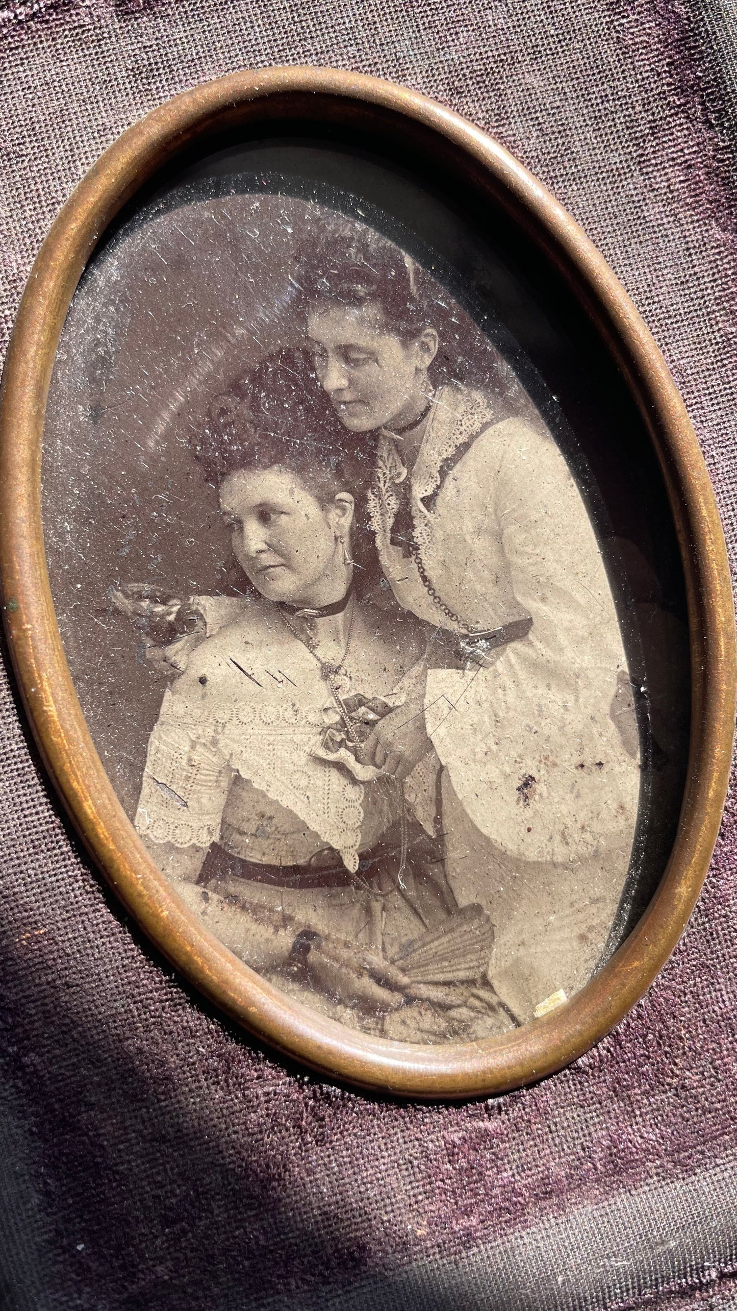 Victorian Tintype Photo of Two Women in Velvet Frame | Sapphic Interest