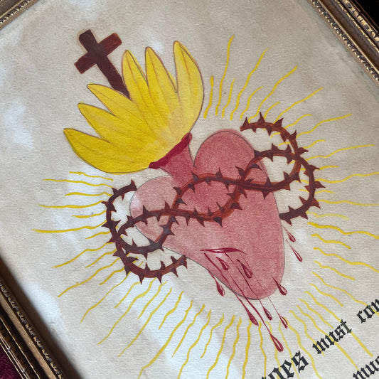 Antique Sacred Heart Painting