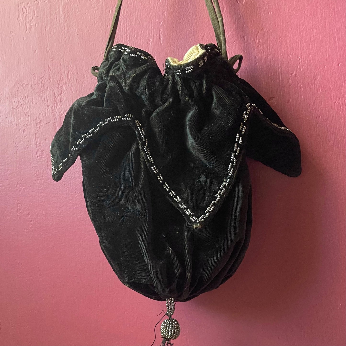 Antique Black Velvet Purse