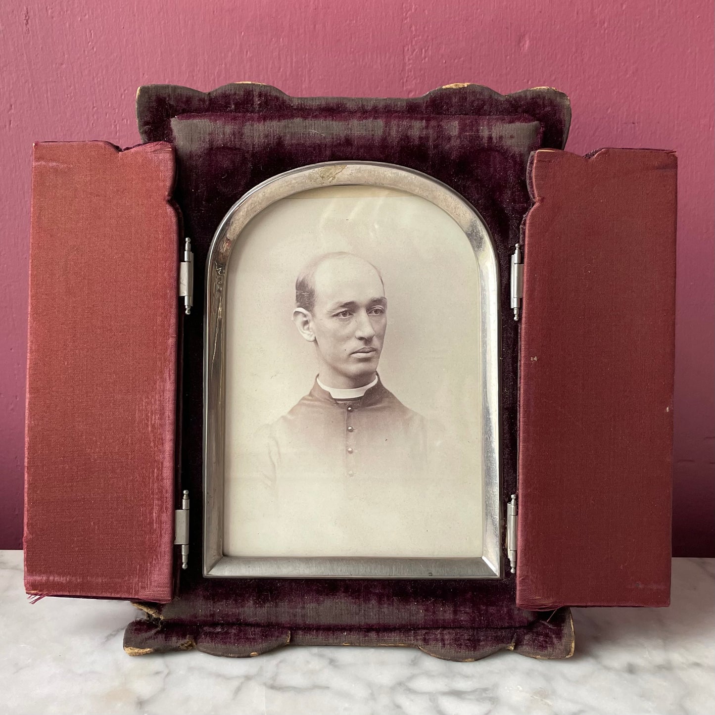 Victorian Priest Photo in Velvet Frame