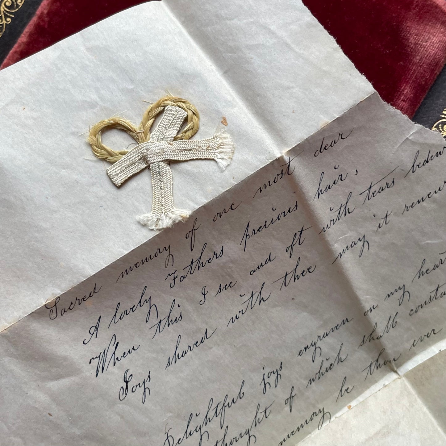 Victorian Half Plate Tintype in Mother of Pearl Case with Poem and Lock of Hair