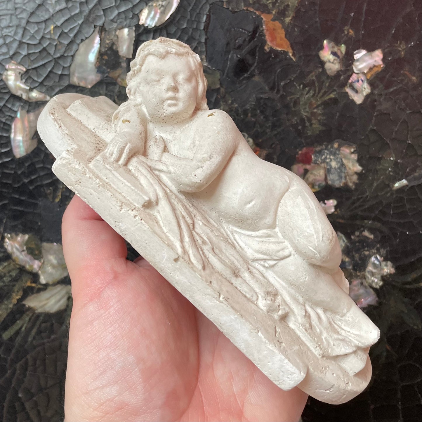 Infant Christ Asleep on the Cross | Antique Chalkware