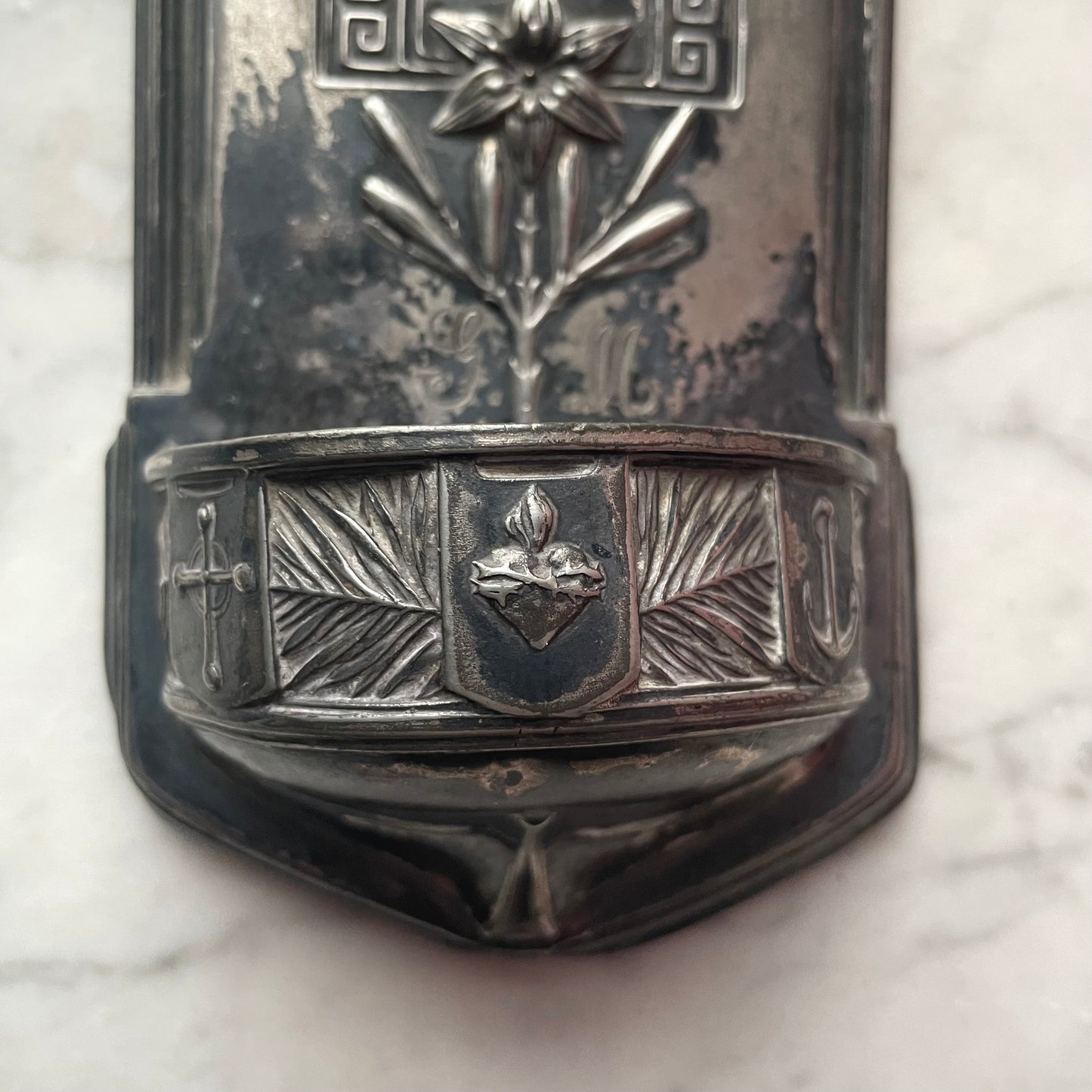 Antique Ave Maria Holy Water Font
