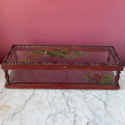 Antique Glass & Wood Glove Box