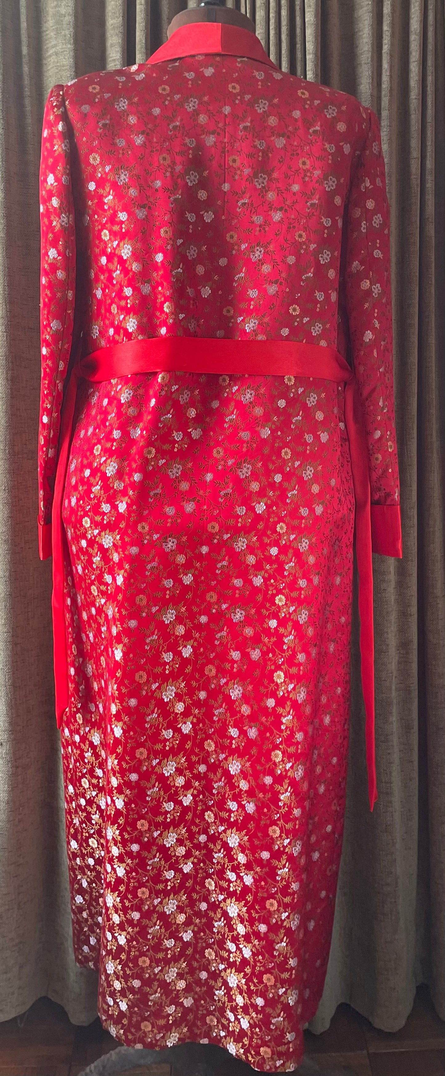 Vintage Chinese Red Floral Silk Robe