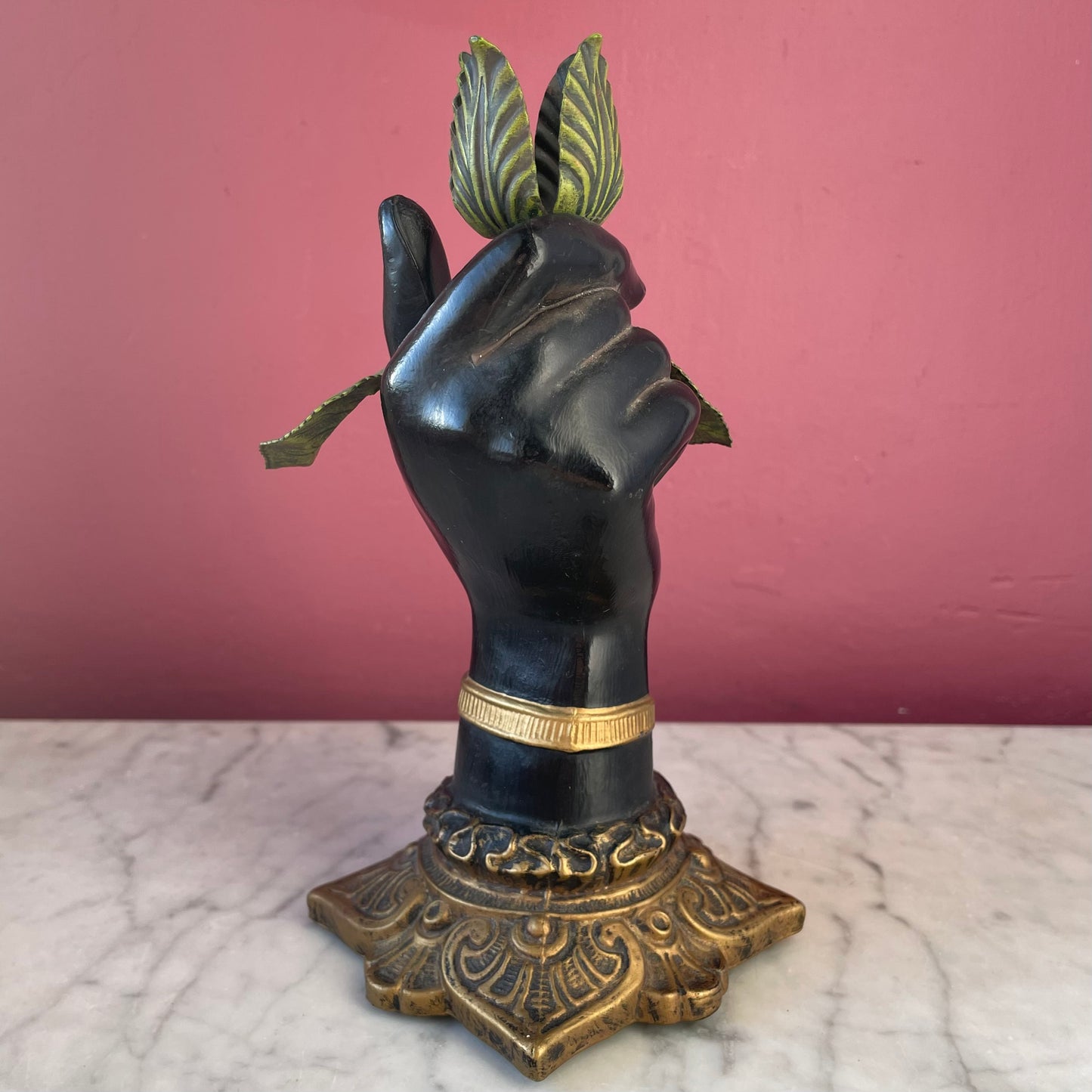 Victorian Revival Black Figural Hand Metal Candleholder