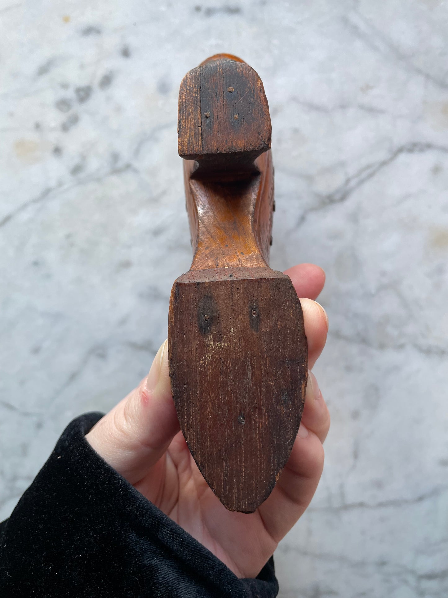 Antique Carved Wood Shoe Pincushion