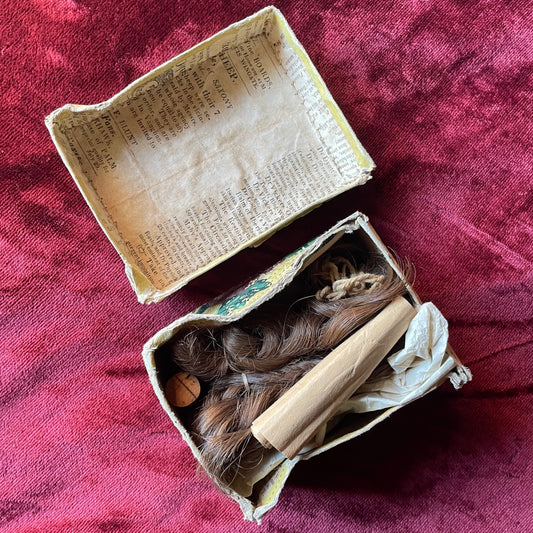 Antique Miniature Wallpaper Box with Locks of Hair | 1825