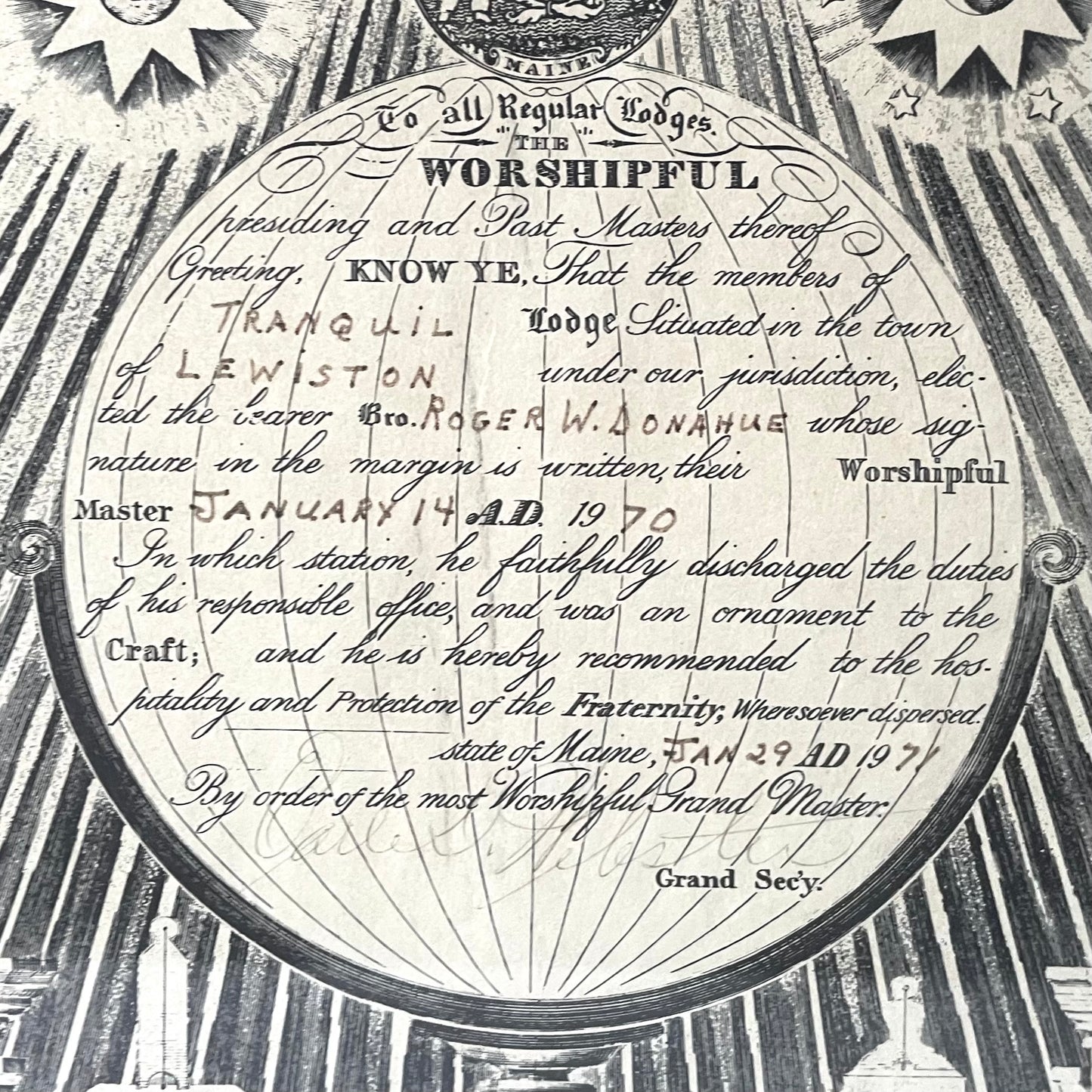 Vintage Odd Fellows Framed Membership Certification