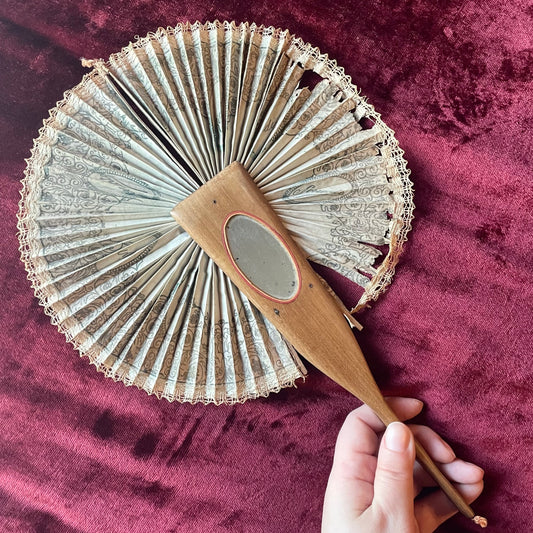 Antique Drawstring Fan with Mirror | Cuba Souvenir