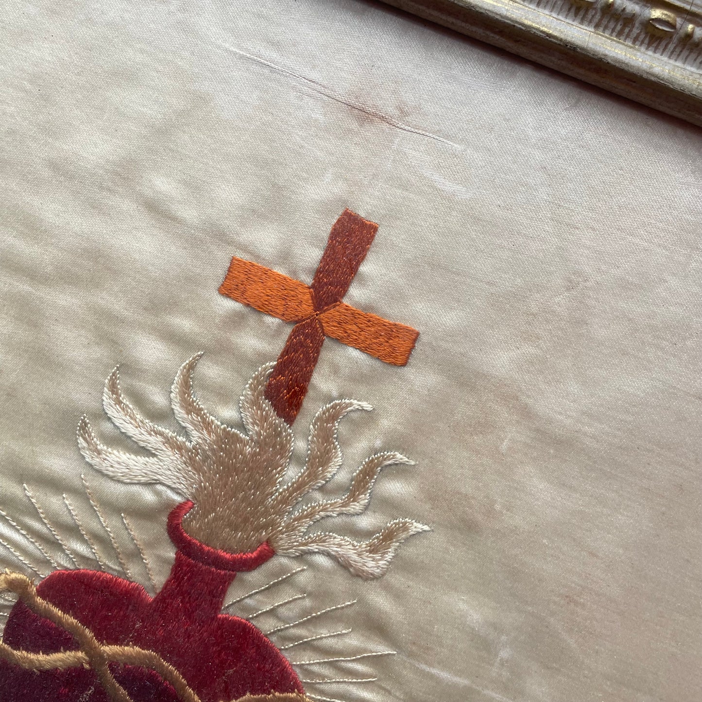 Antique Sacred Heart Embroidery on Silk