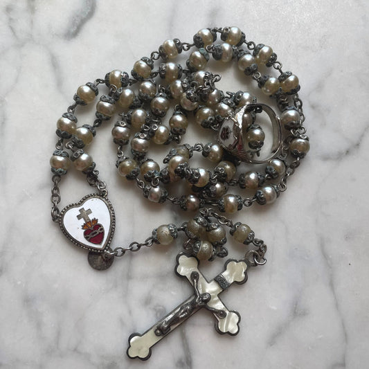 Antique Sacred Heart Rosary & Ring Set