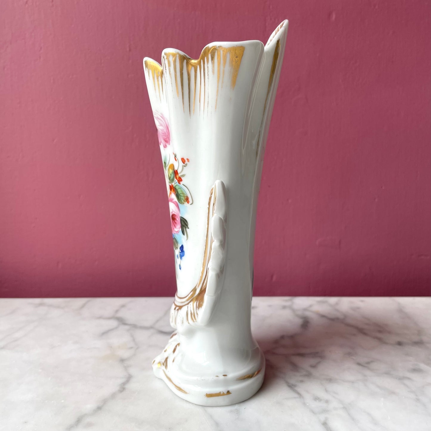 Victorian Hand Painted Porcelain Bud Vase with Roses