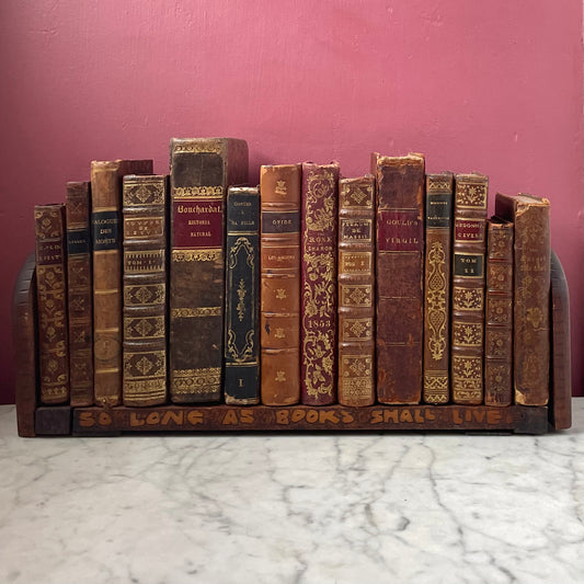 Antique Pyrography Book Rack with Edward Bulwer Lytton Quote