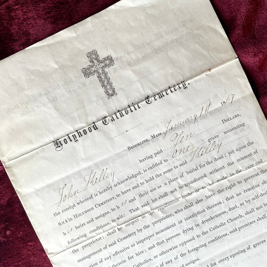 Holyhood Catholic Cemetery Deed | 1867
