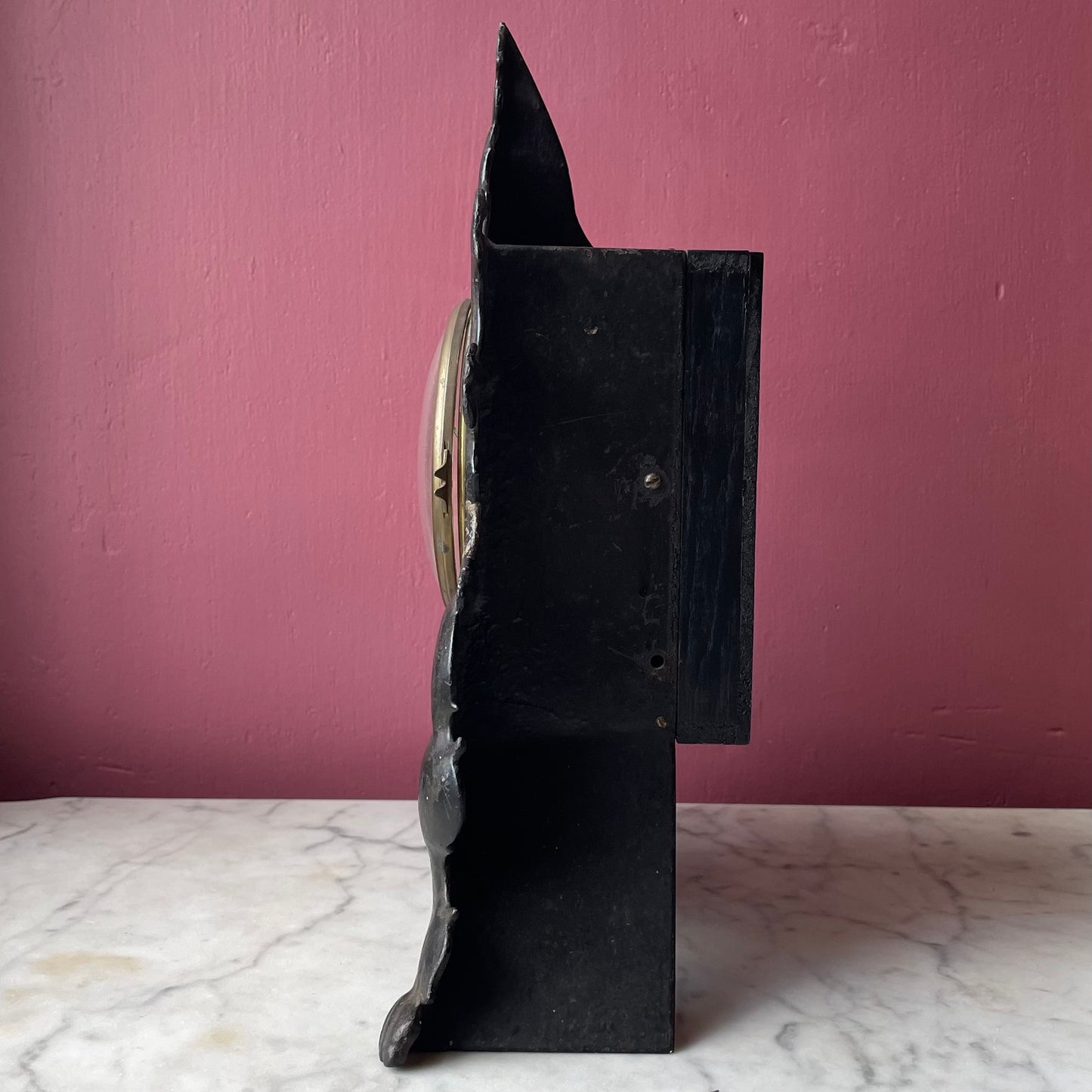 Victorian Cast Iron Mantle Clock with Mother of Pearl Inlay