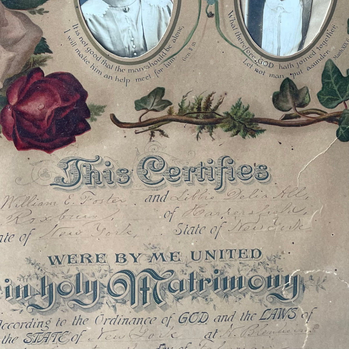 Victorian Marriage Certificate in Original Frame