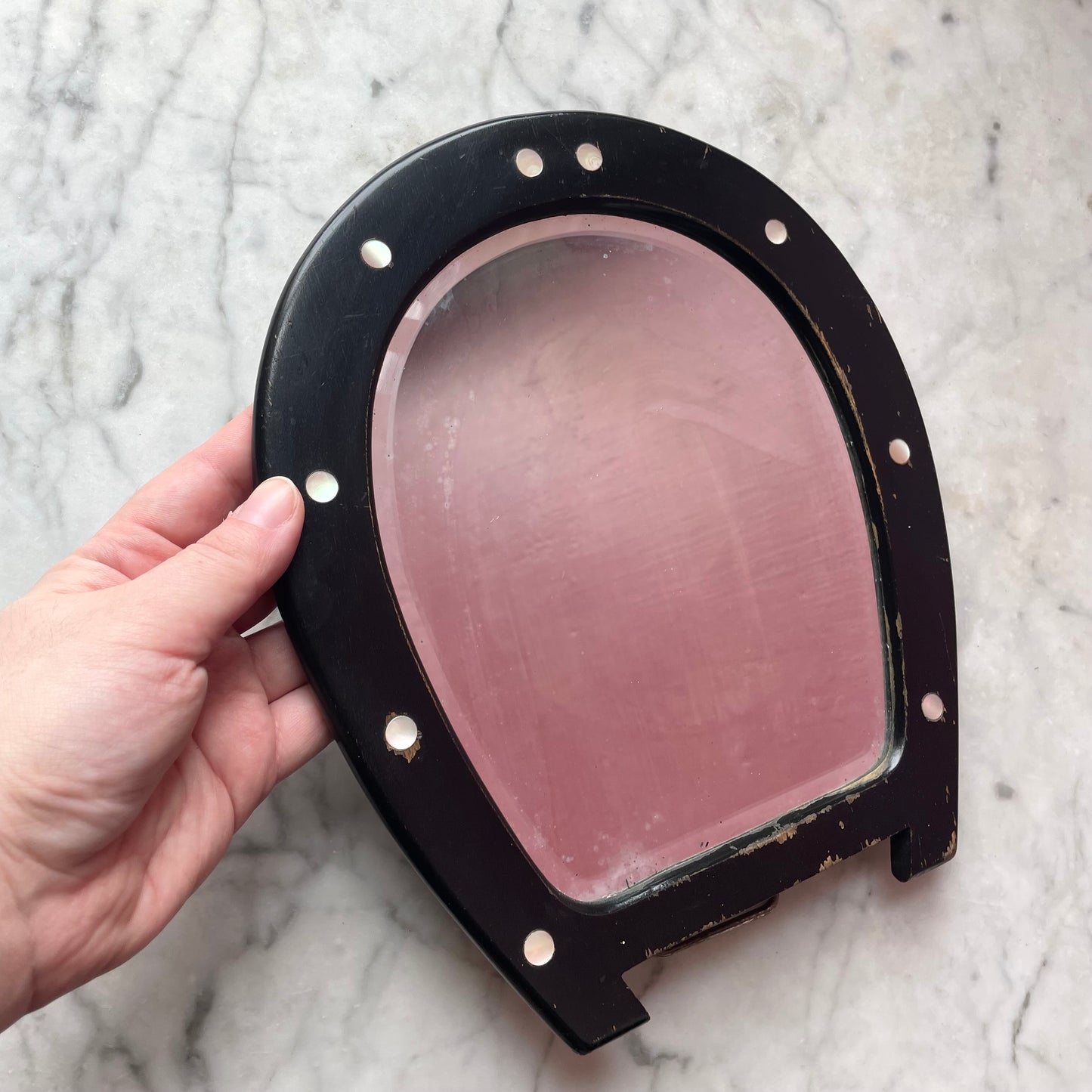 Victorian Horseshoe Mirror with Pearl Inlay