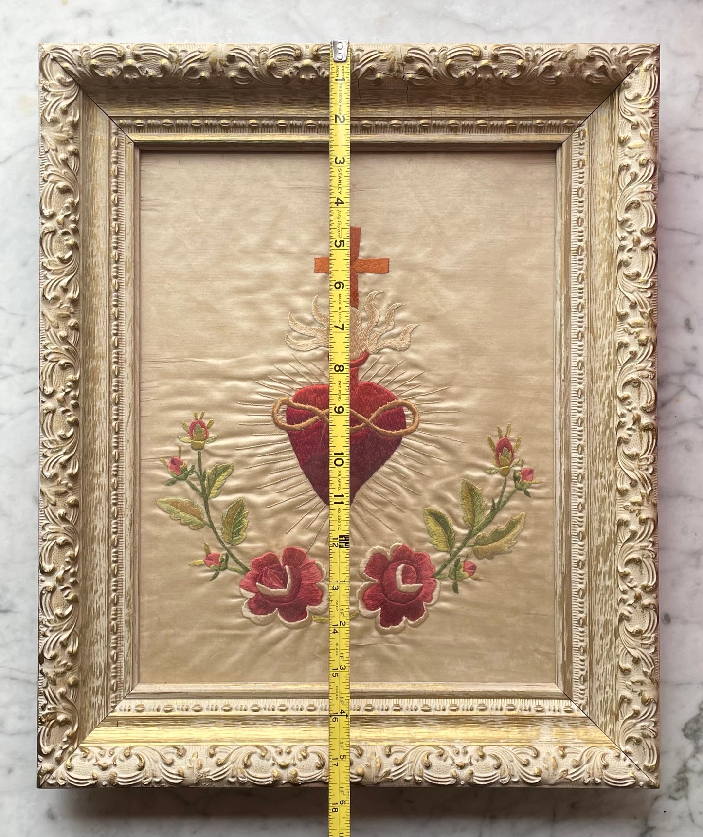 Antique Sacred Heart Embroidery on Silk