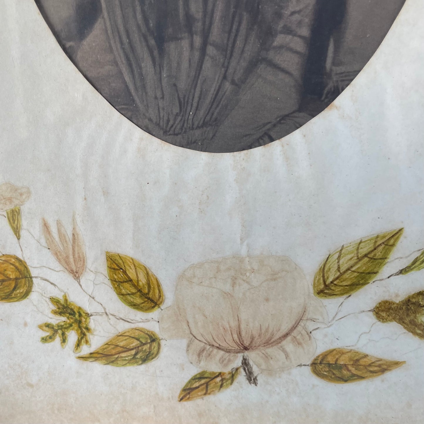 Victorian Solar Enlargement in Hand Painted Floral Wreath Mat & Wooden Frame