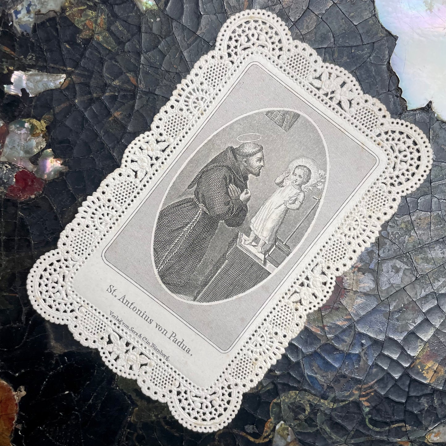Antique Lace Paper Holy Card | Saint Anthony