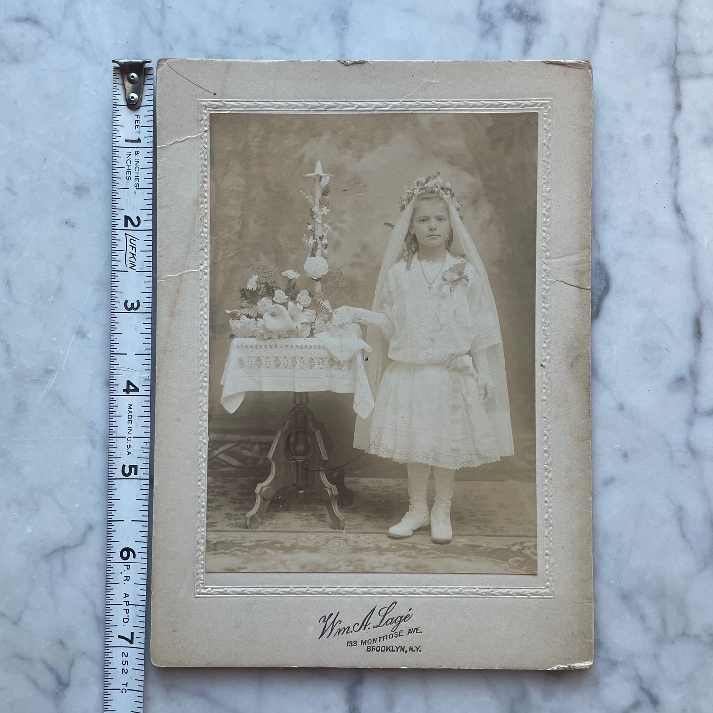 Antique First Communion Cabinet Card