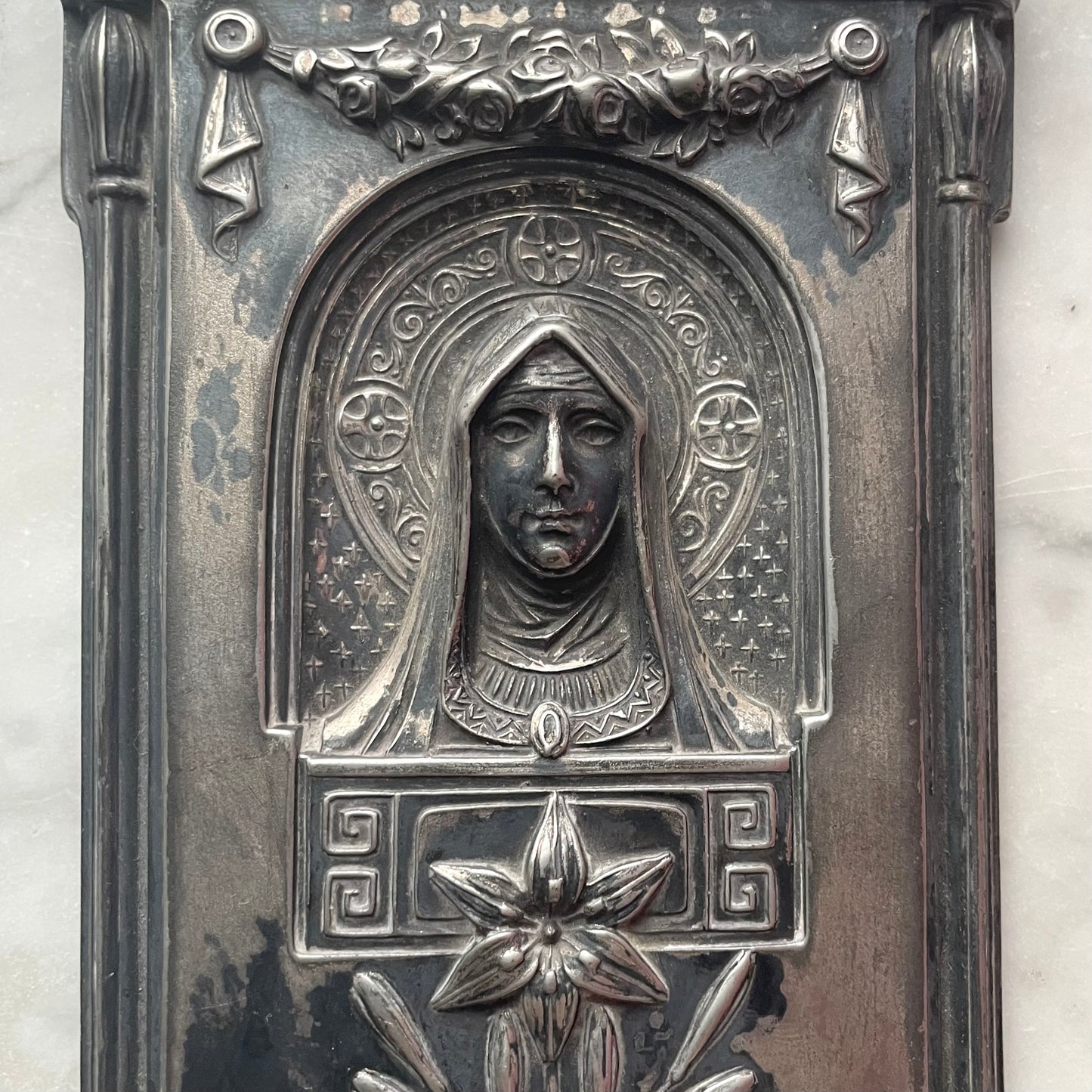 Antique Ave Maria Holy Water Font