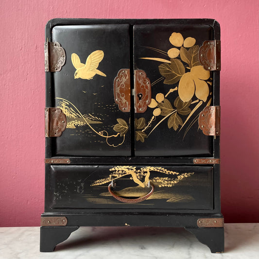 Vintage Japanese Black Laquer Jewelry Box