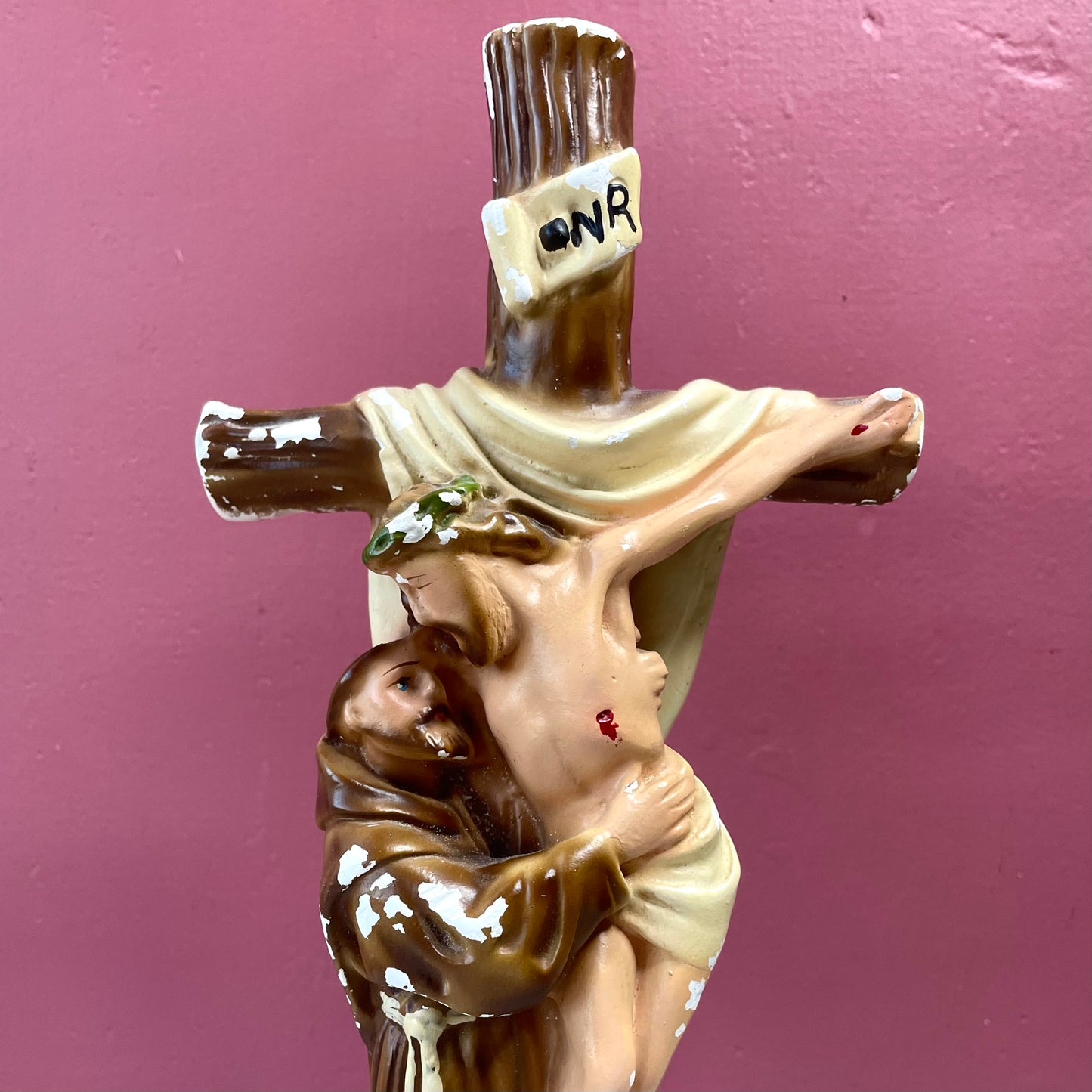 Saint Francis Embracing Christ | Vintage Chalkware Figure