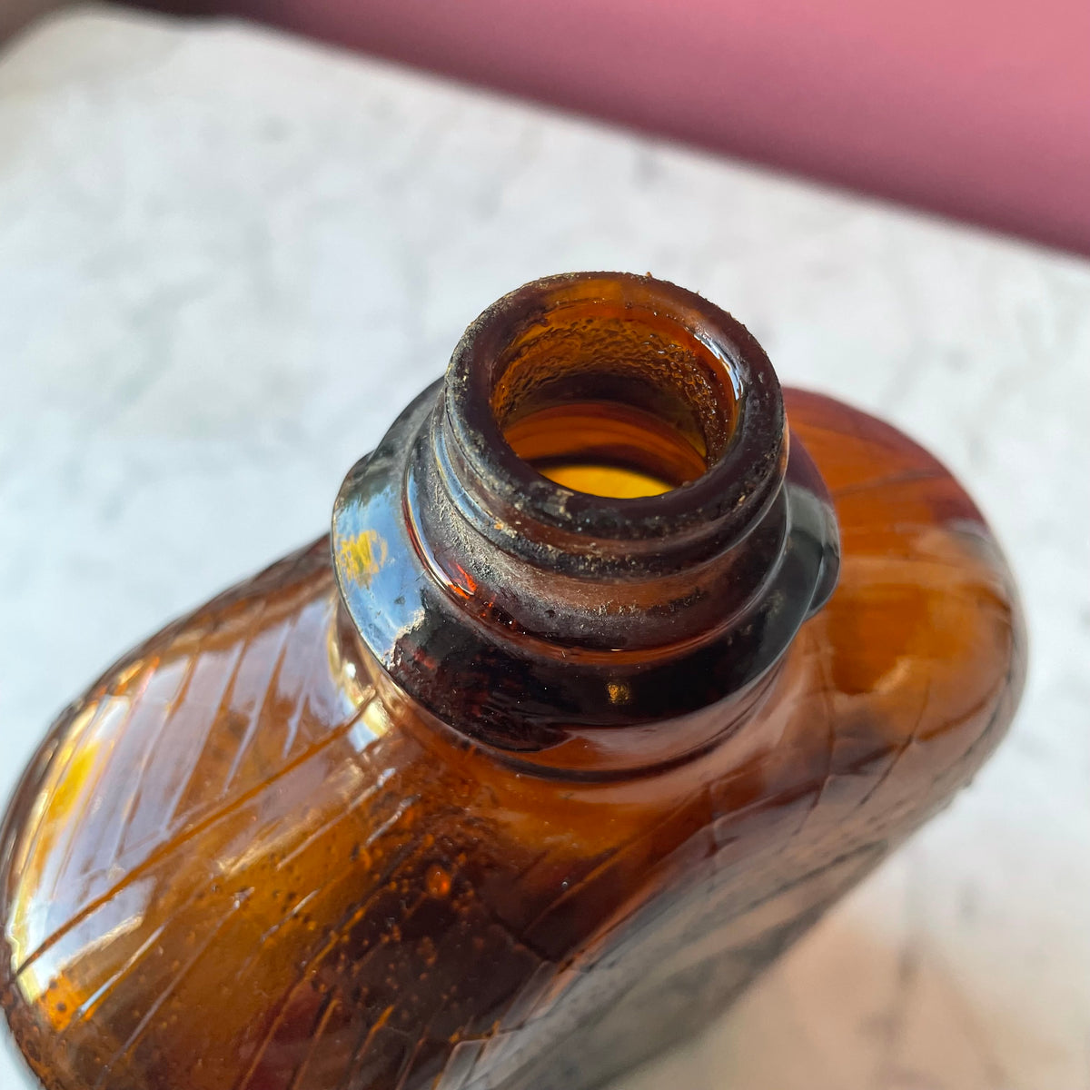 Antique Spiderweb Amber Glass Whiskey Bottle | Full Quart | 32 oz